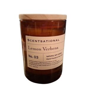 Scentsational Lemon Verbena 11oz Scented Natural‎ Soy Candle No. 03 Wooden Lid